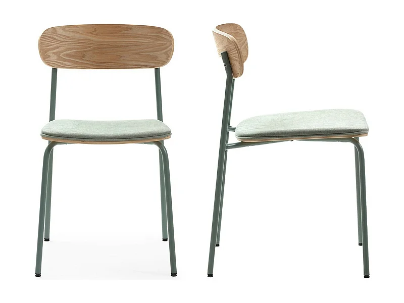 Lot de 2 chaises en tissu aigue-marine et effet bois - Svala