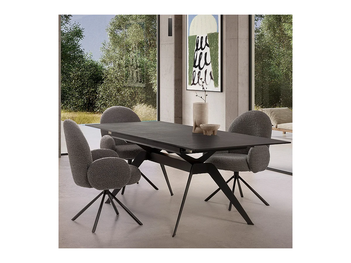 Fauteuil de table pivotant en tissu bouclé gris foncé - Opaline