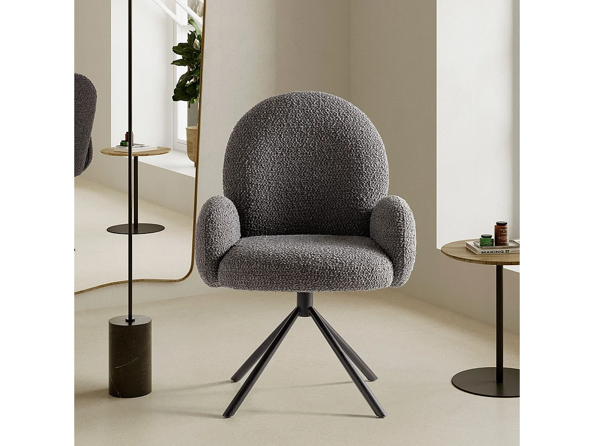Fauteuil de table pivotant en tissu bouclé gris foncé - Opaline