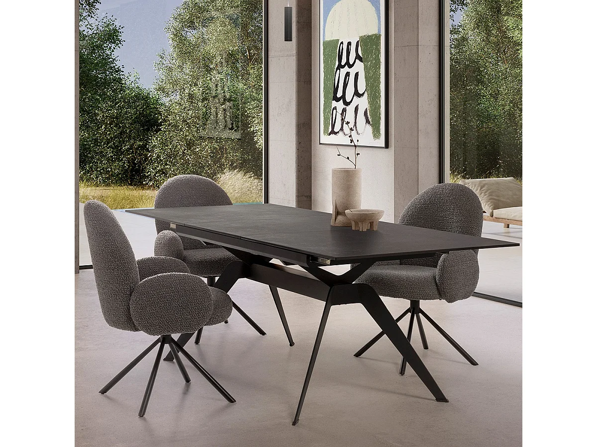 Fauteuil de table pivotant en tissu bouclé gris foncé - Opaline