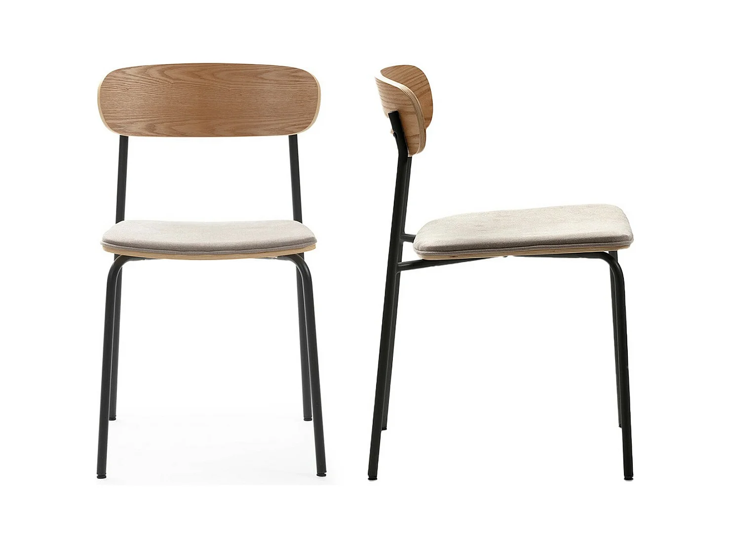 Lot de 2 chaises en tissu taupe et effet bois - Svala