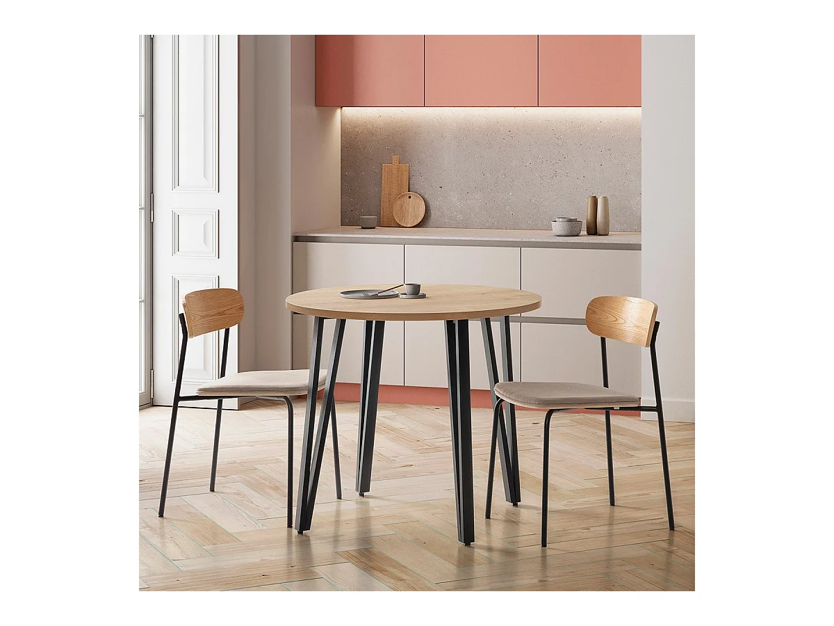 Lot de 2 chaises en tissu taupe et effet bois - Svala