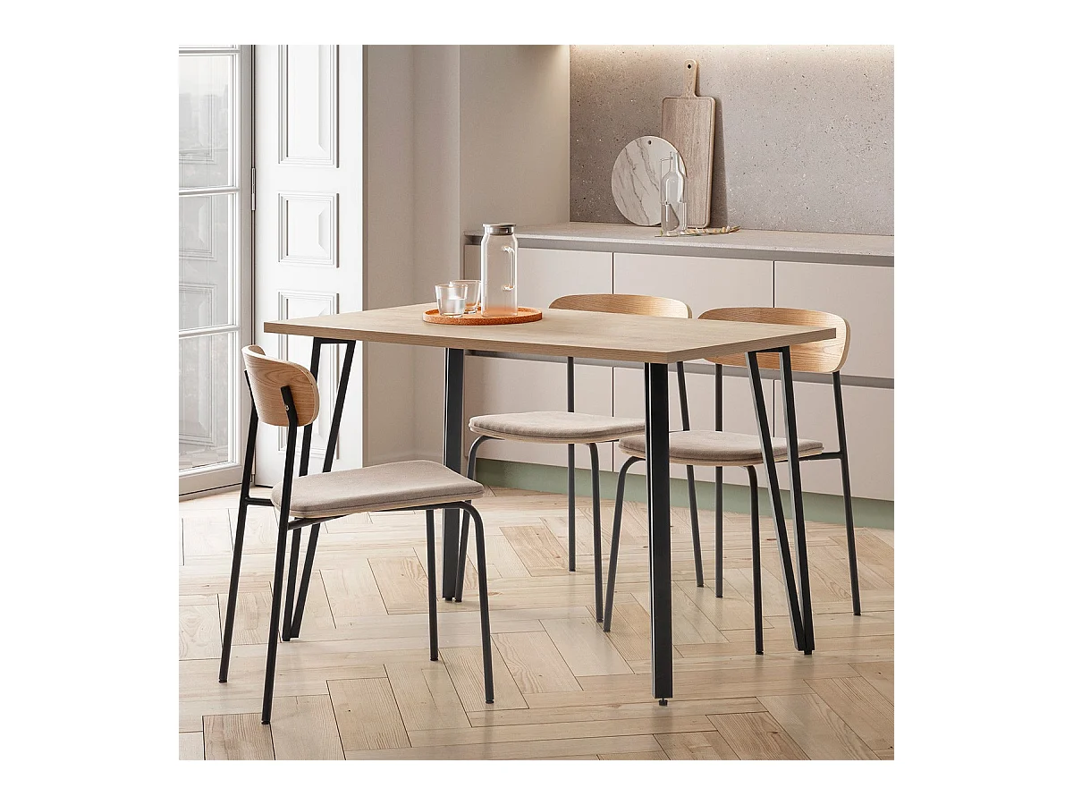 Lot de 2 chaises en tissu taupe et effet bois - Svala