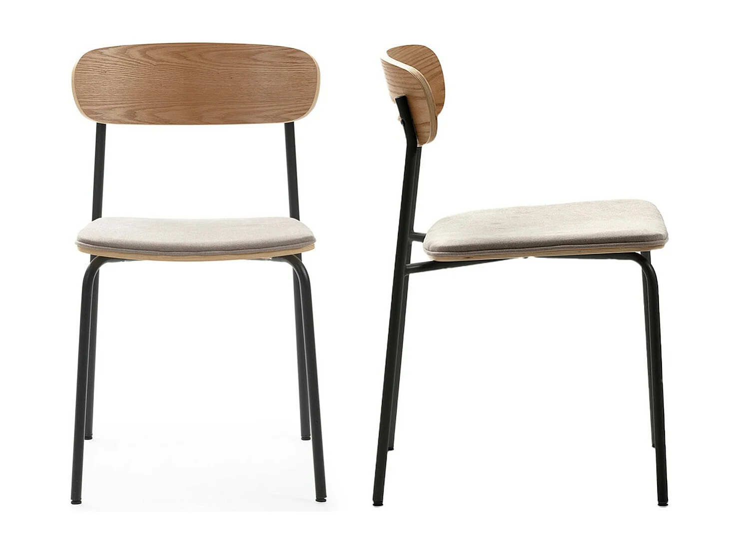 Lot de 2 chaises en tissu taupe et effet bois - Svala