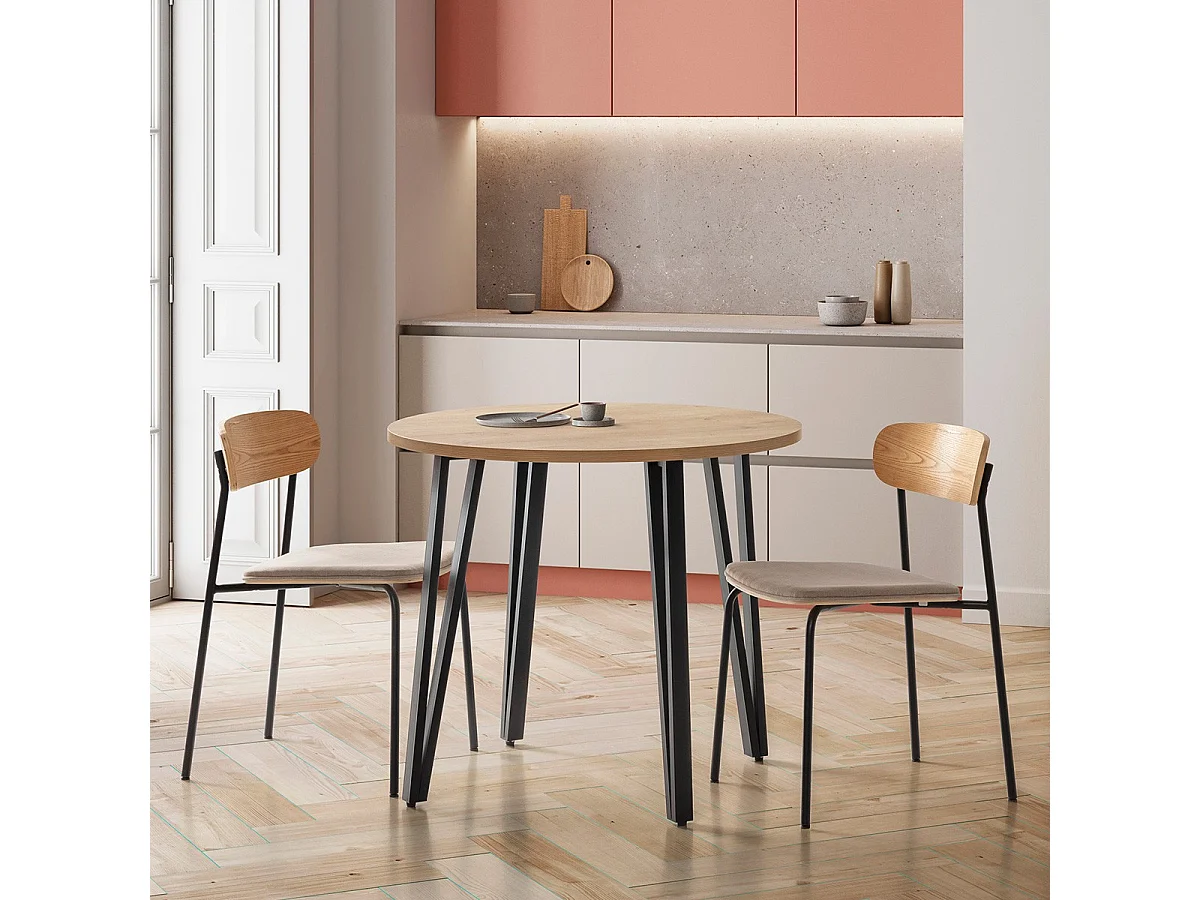 Lot de 2 chaises en tissu taupe et effet bois - Svala