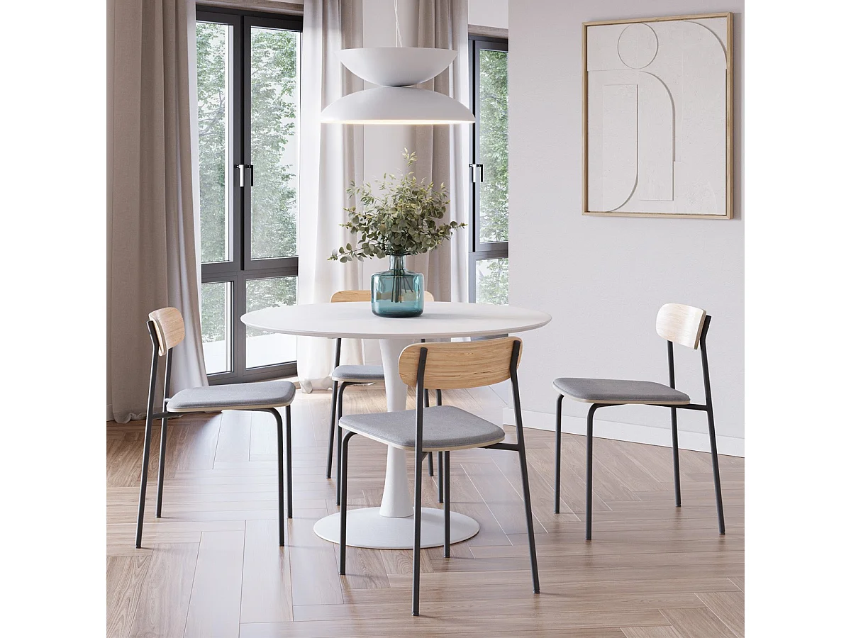 Lot de 2 chaises en tissu taupe et effet bois - Svala