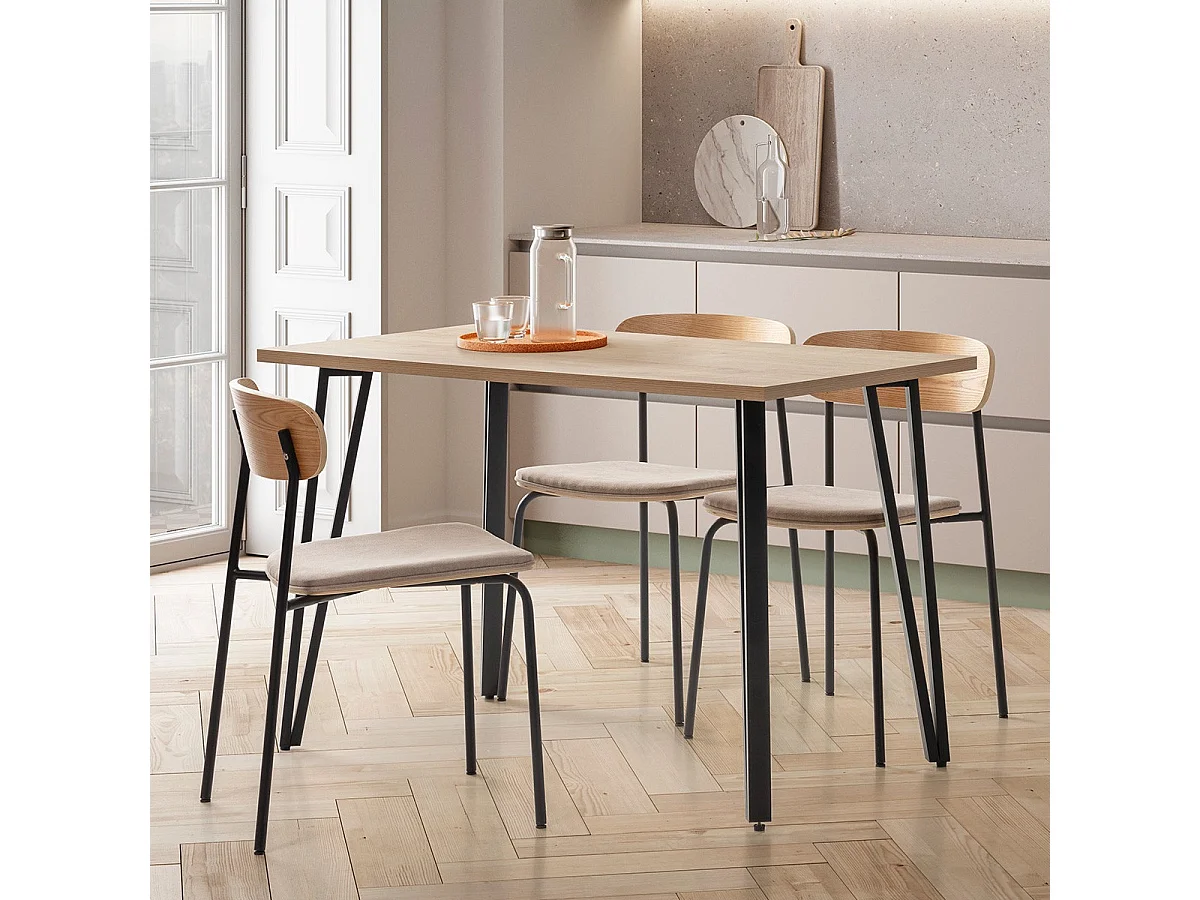 Lot de 2 chaises en tissu taupe et effet bois - Svala