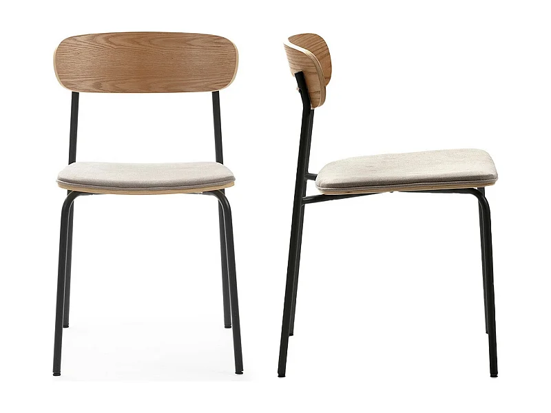 Lot de 2 chaises en tissu taupe et effet bois - Svala