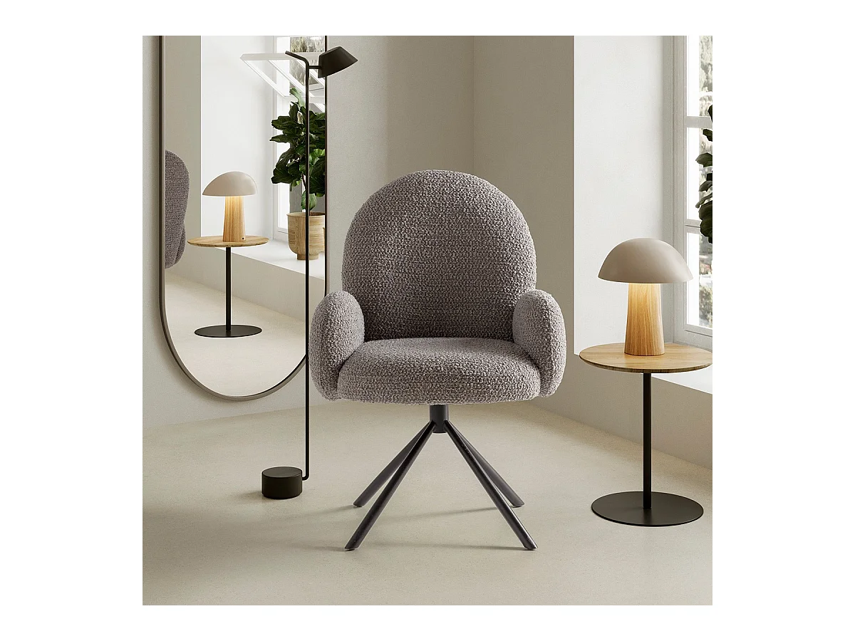 Fauteuil de table pivotant en tissu bouclé gris clair - Opaline