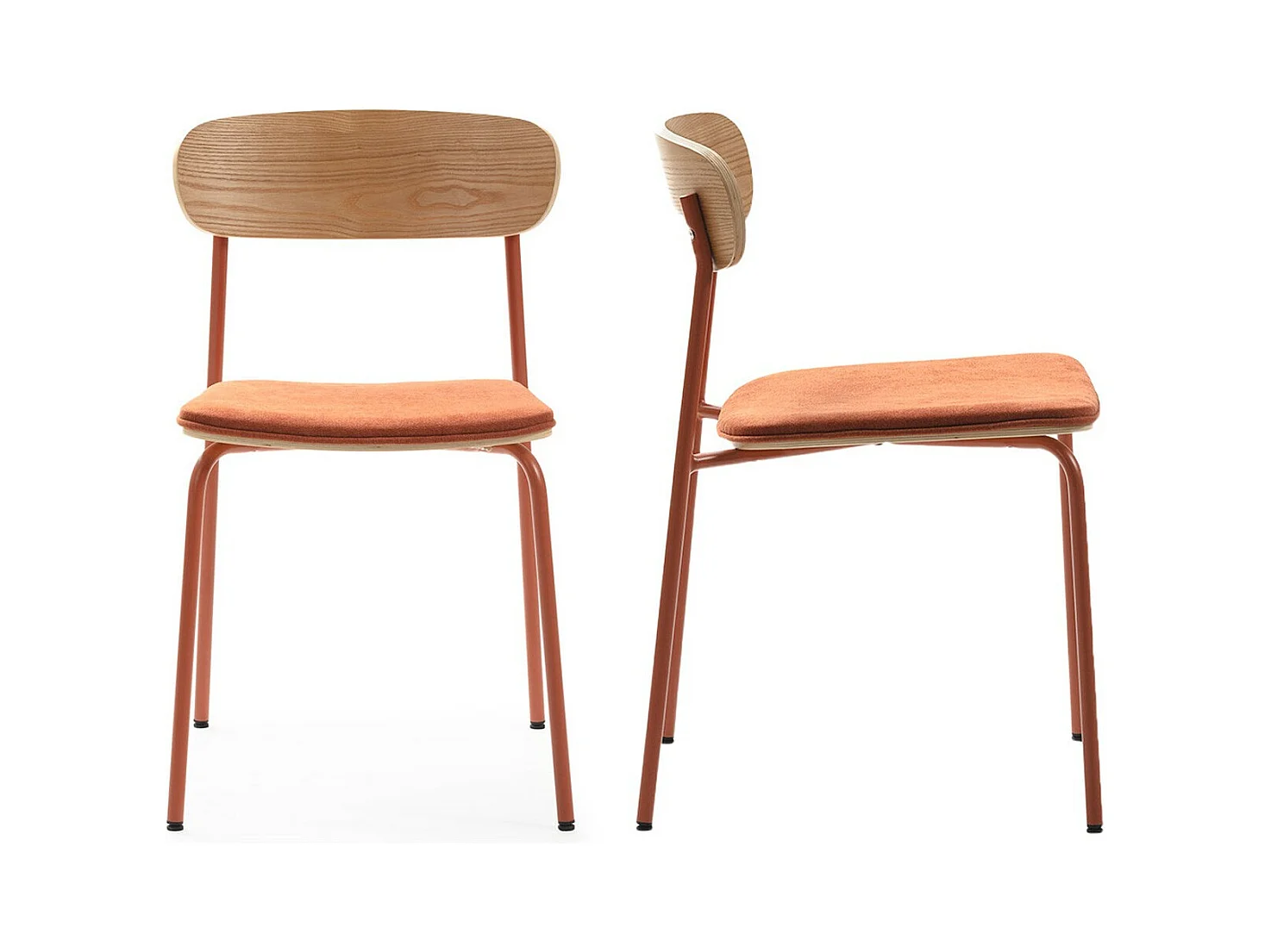 Lot de 2 chaises en tissu terracotta et effet bois - Svala