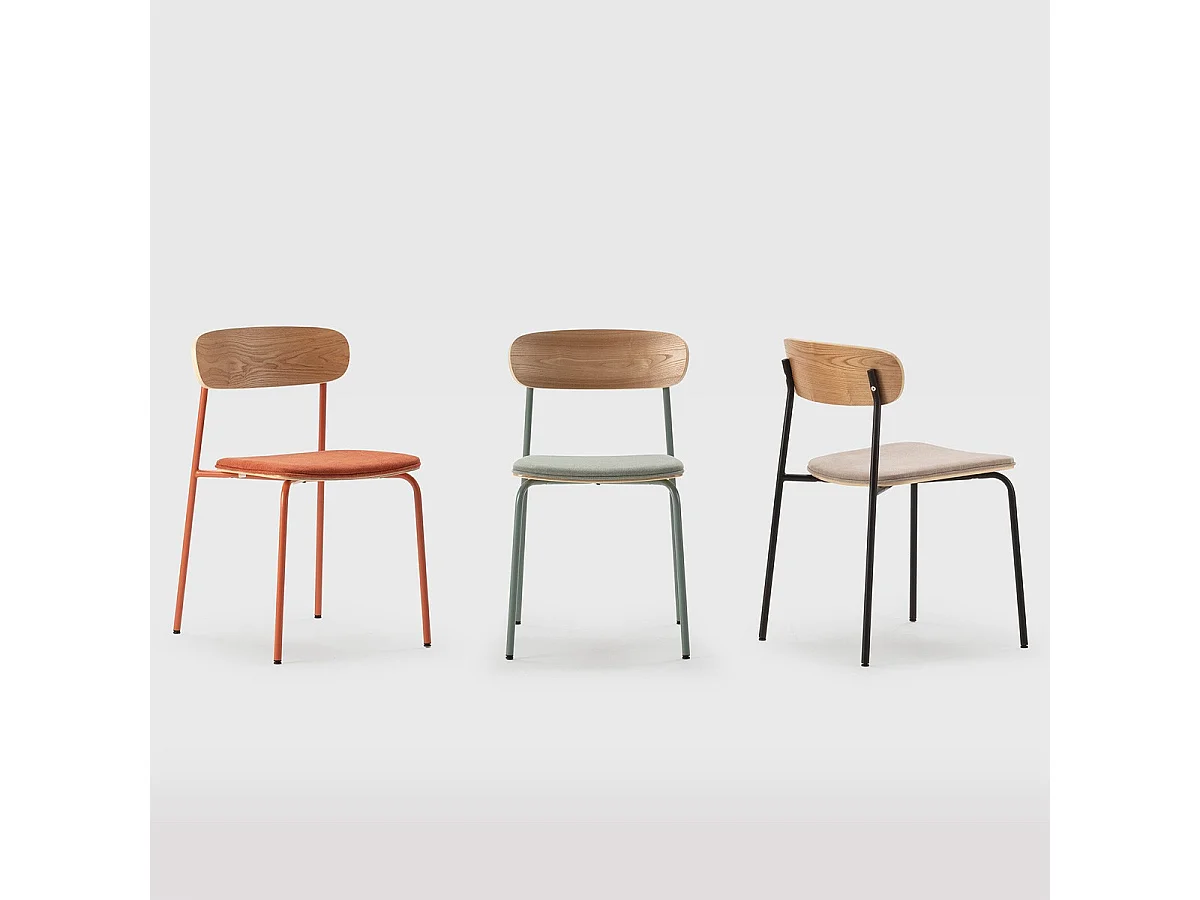 Lot de 2 chaises en tissu terracotta et effet bois - Svala