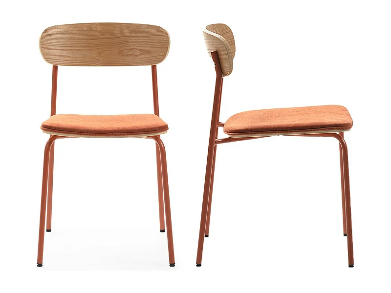 Lot de 2 chaises en tissu terracotta et effet bois - Svala