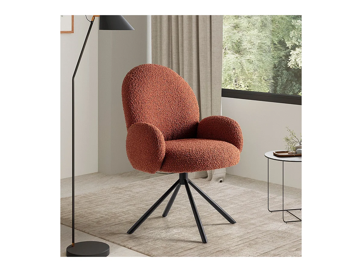 Fauteuil de table pivotant en tissu bouclé rouille - Opaline