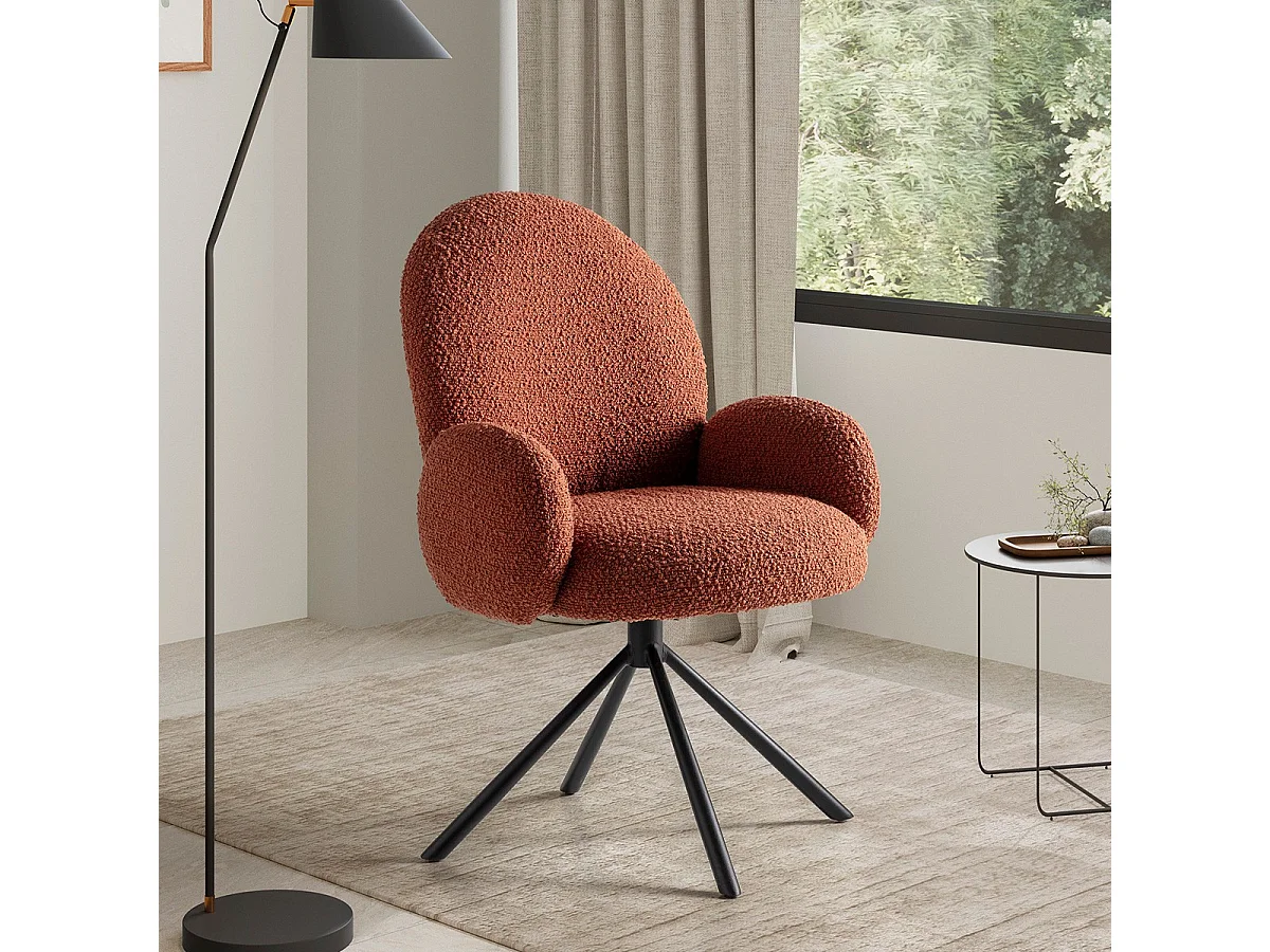 Fauteuil de table pivotant en tissu bouclé rouille - Opaline