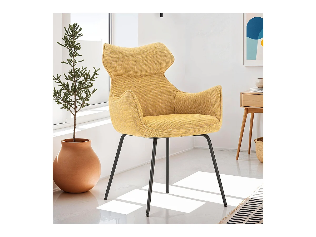 Lot de 2 fauteuils de table en tissu jaune moutarde - Iconic