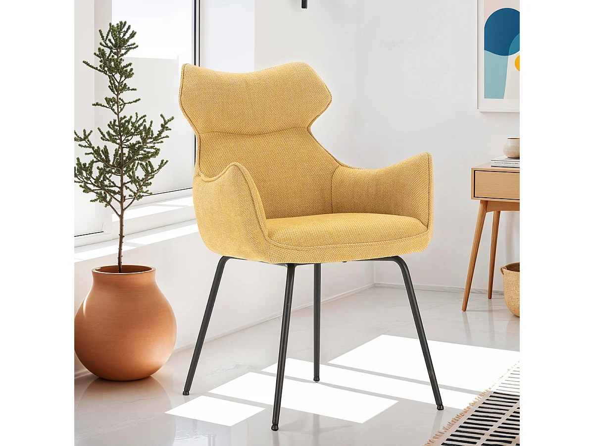 Lot de 2 fauteuils de table en tissu jaune moutarde - Iconic