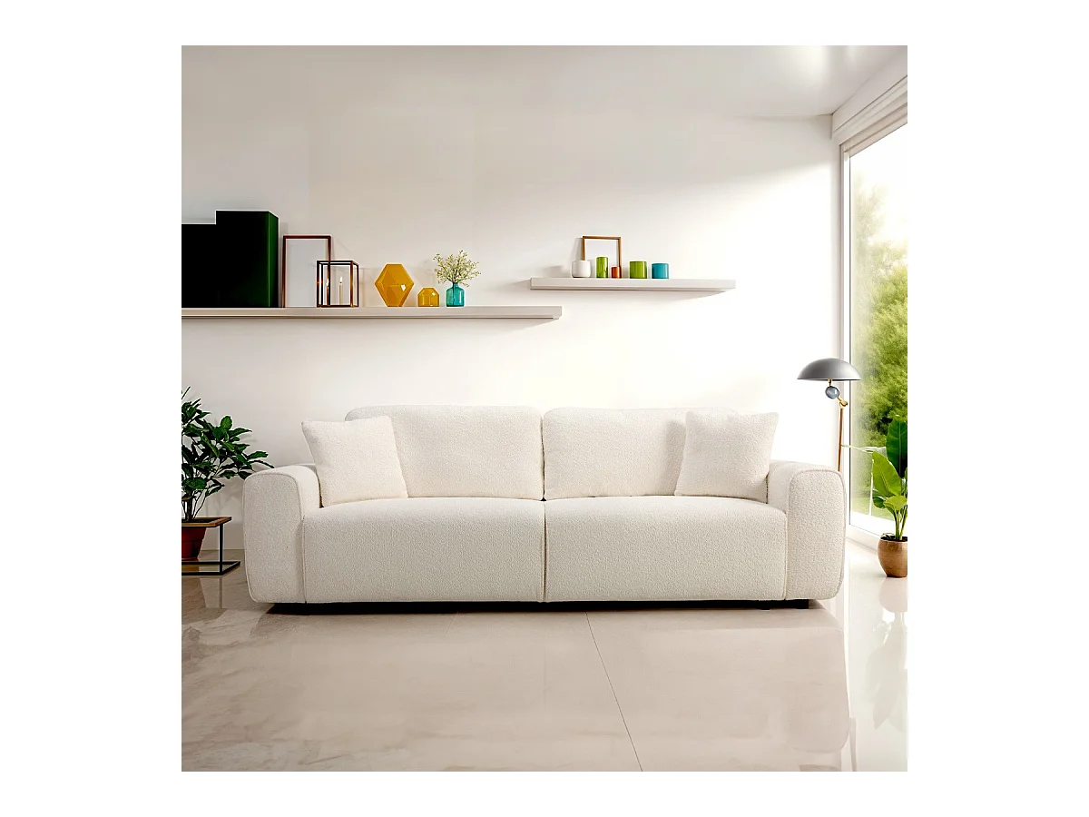 Canapé convertible 3 places en tissu bouclé beige - Grazia
