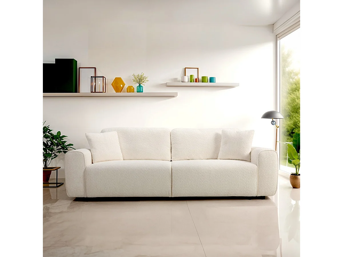 Canapé convertible 3 places en tissu bouclé beige - Grazia