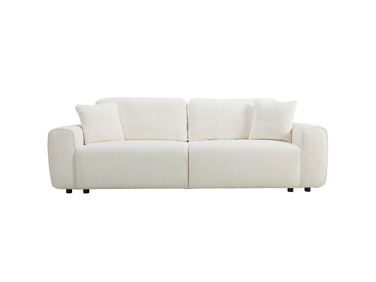 Canapé convertible 3 places en tissu bouclé beige - Grazia