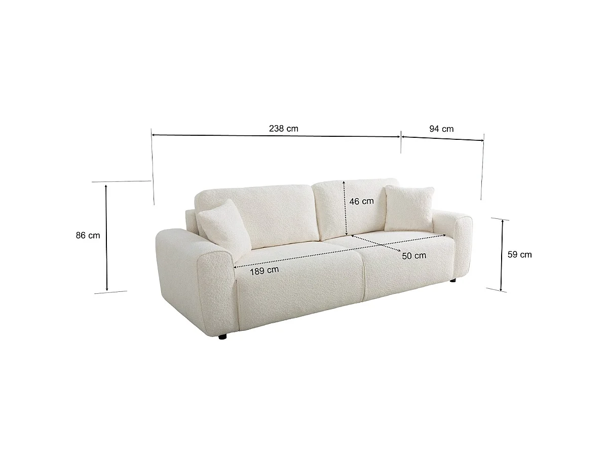 Canapé convertible 3 places en tissu bouclé beige - Grazia