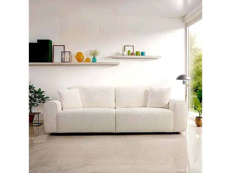 Canapé convertible 3 places en tissu bouclé beige - Grazia