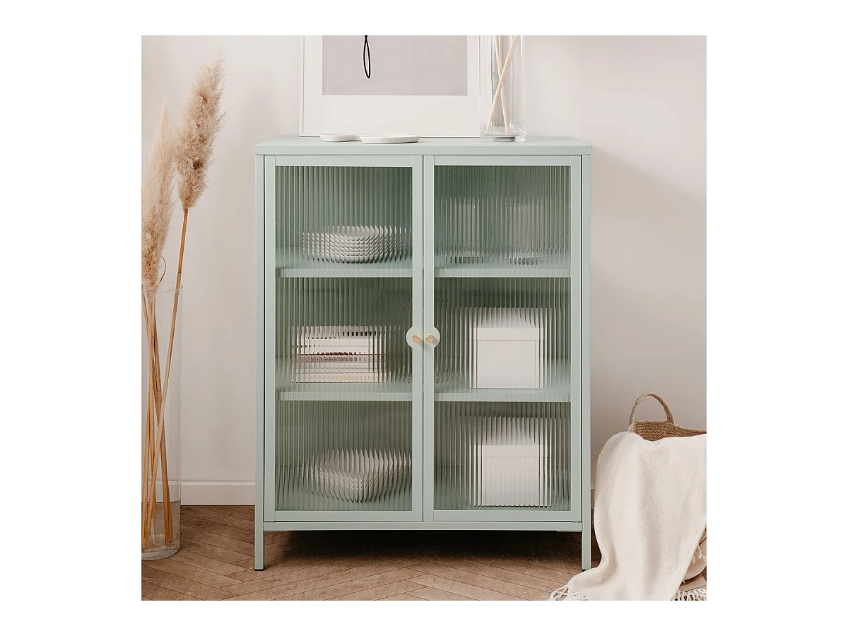 Buffet haut 2 portes vitrées vert menthe - Mick