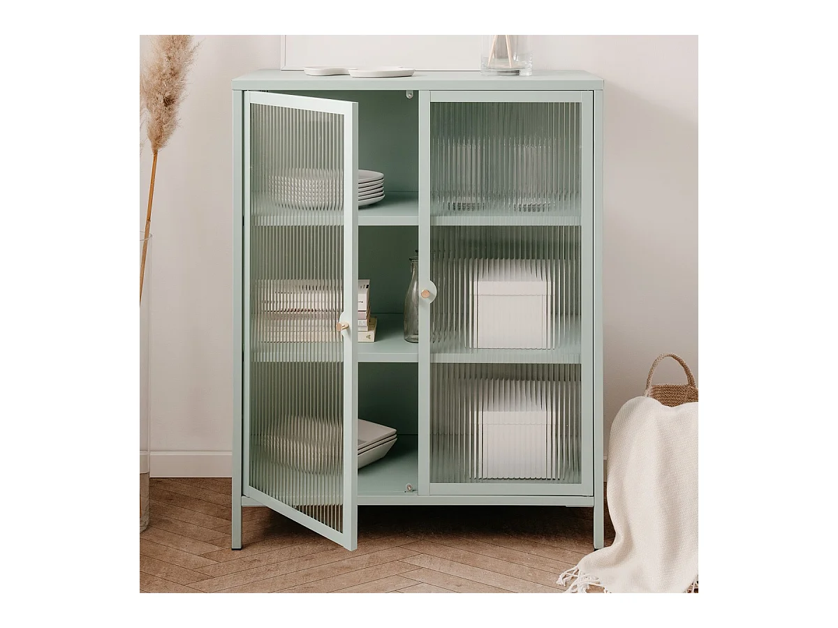 Buffet haut 2 portes vitrées vert menthe - Mick