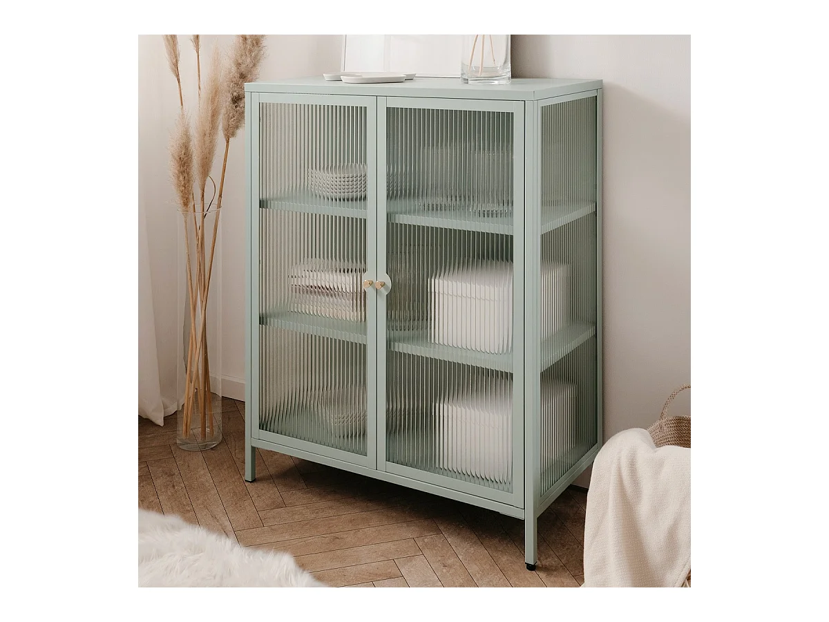 Buffet haut 2 portes vitrées vert menthe - Mick