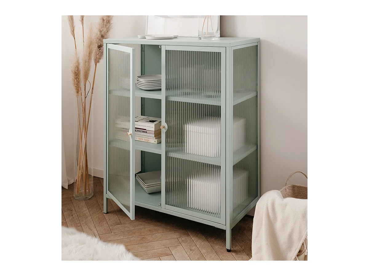 Buffet haut 2 portes vitrées vert menthe - Mick