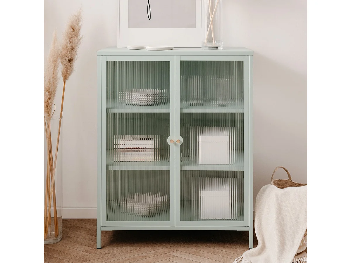 Buffet haut 2 portes vitrées vert menthe - Mick