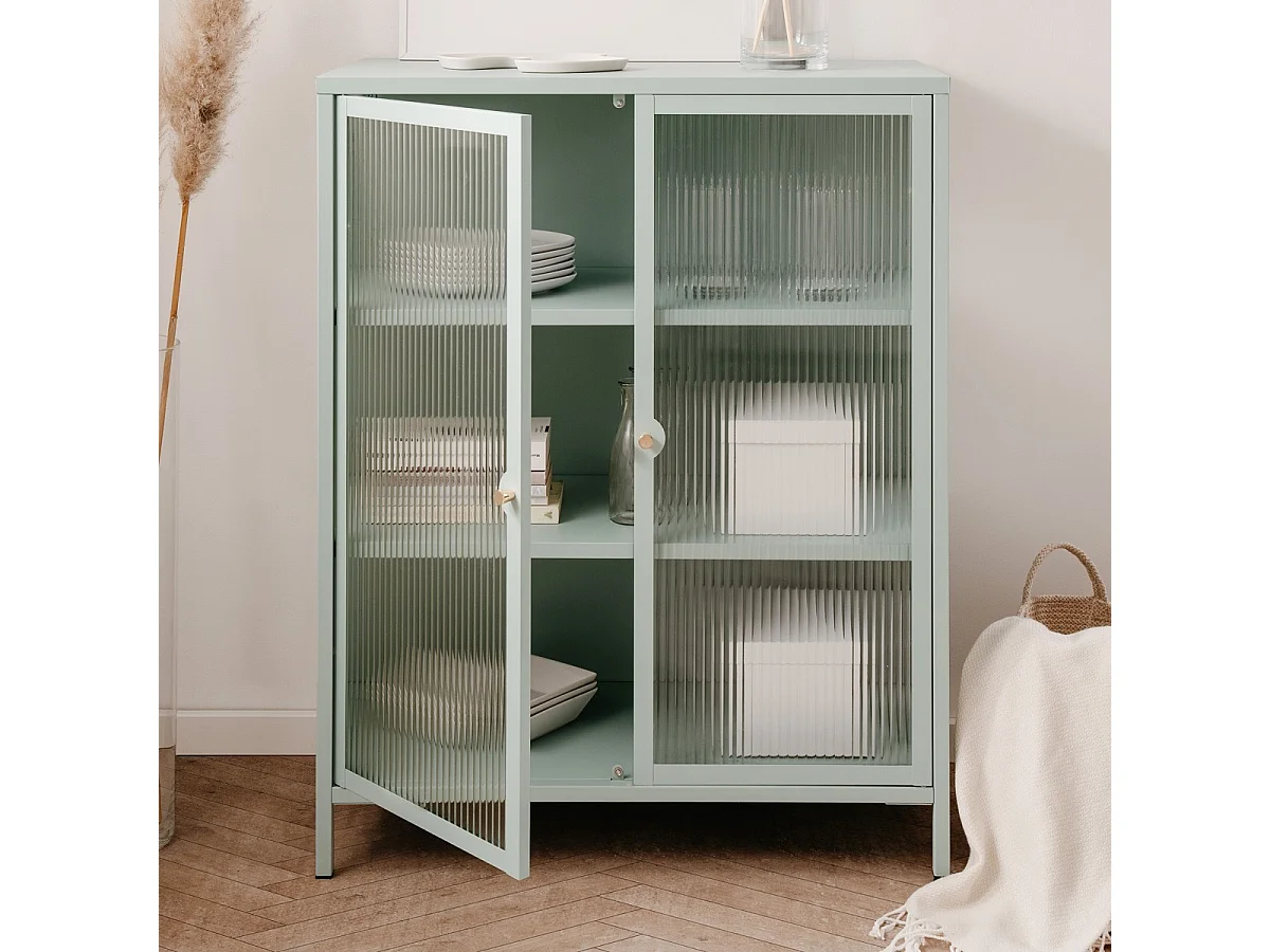 Buffet haut 2 portes vitrées vert menthe - Mick