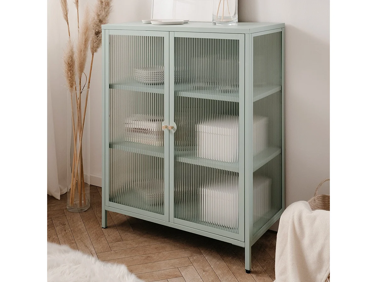 Buffet haut 2 portes vitrées vert menthe - Mick