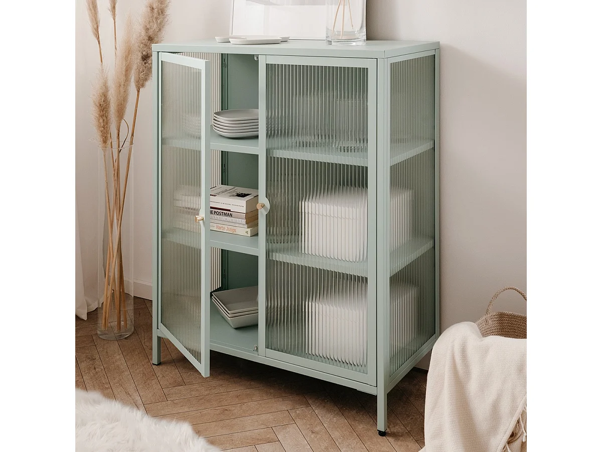 Buffet haut 2 portes vitrées vert menthe - Mick