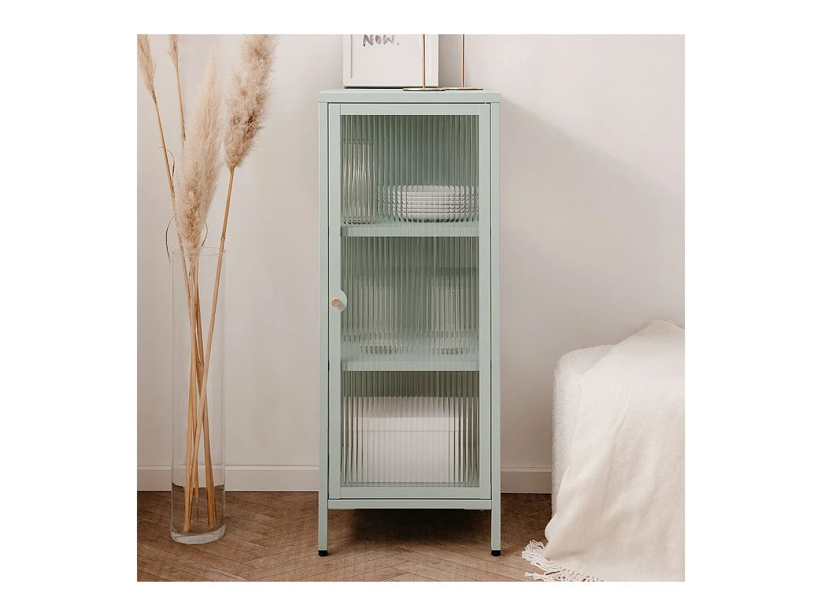 Buffet haut 1 porte vitrée vert menthe - Mick