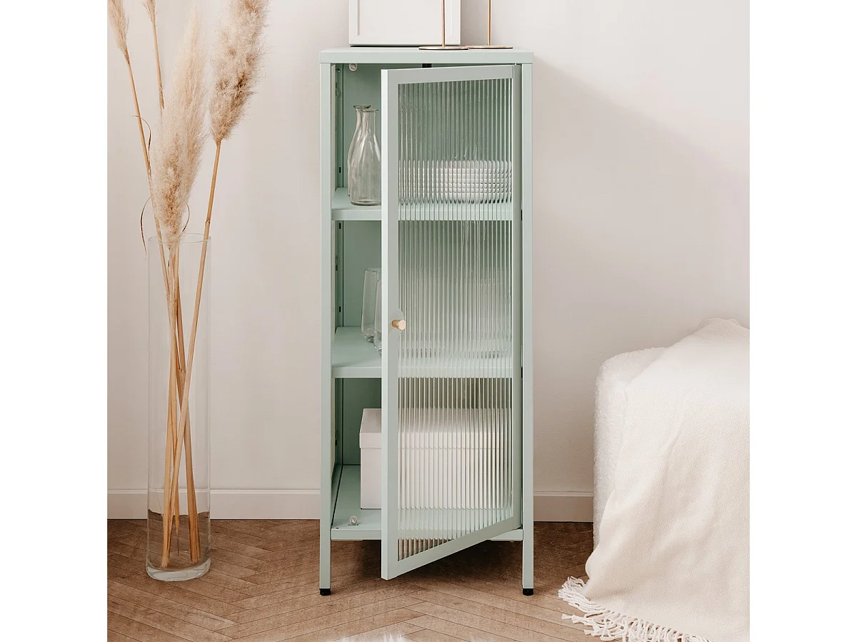 Buffet haut 1 porte vitrée vert menthe - Mick