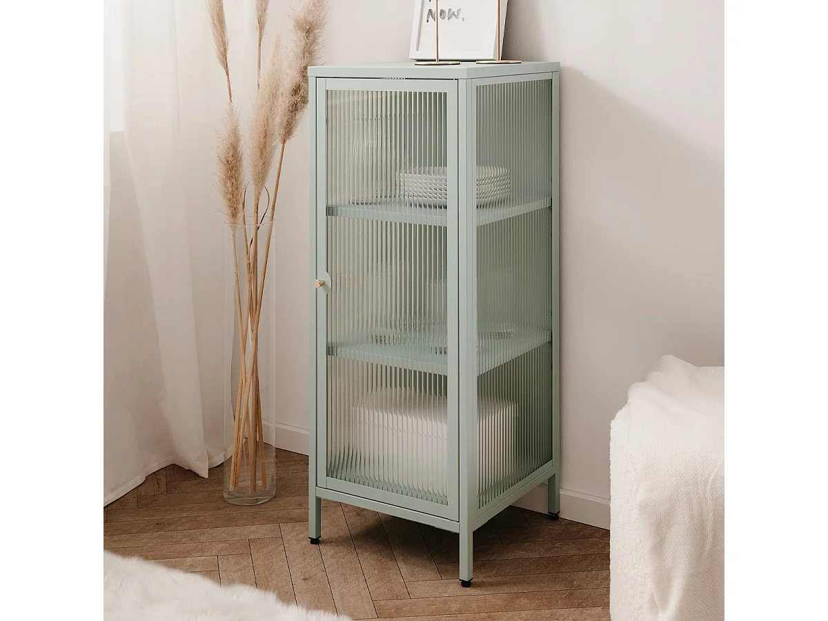 Buffet haut 1 porte vitrée vert menthe - Mick