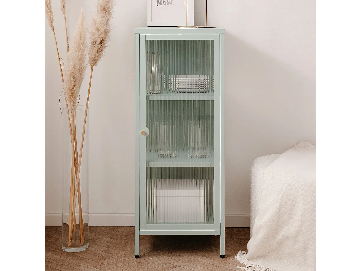 Buffet haut 1 porte vitrée vert menthe - Mick