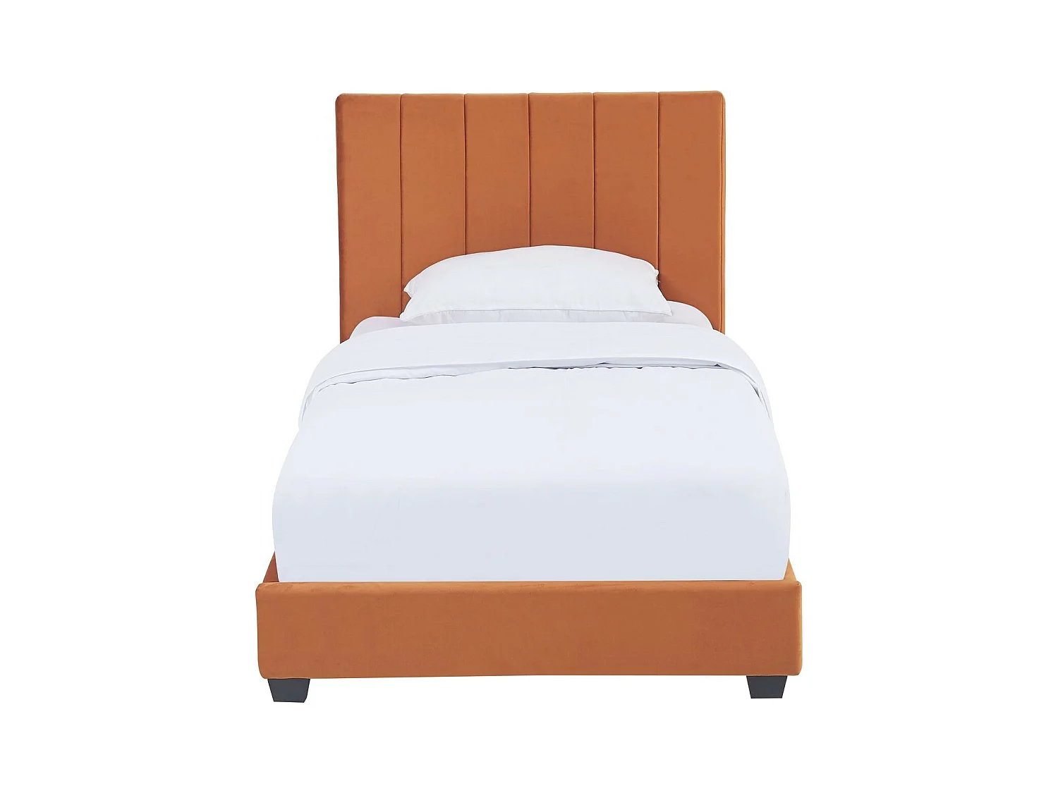 Lit adulte 90x190 cm avec tête de lit capitonnée en velours terracotta - William