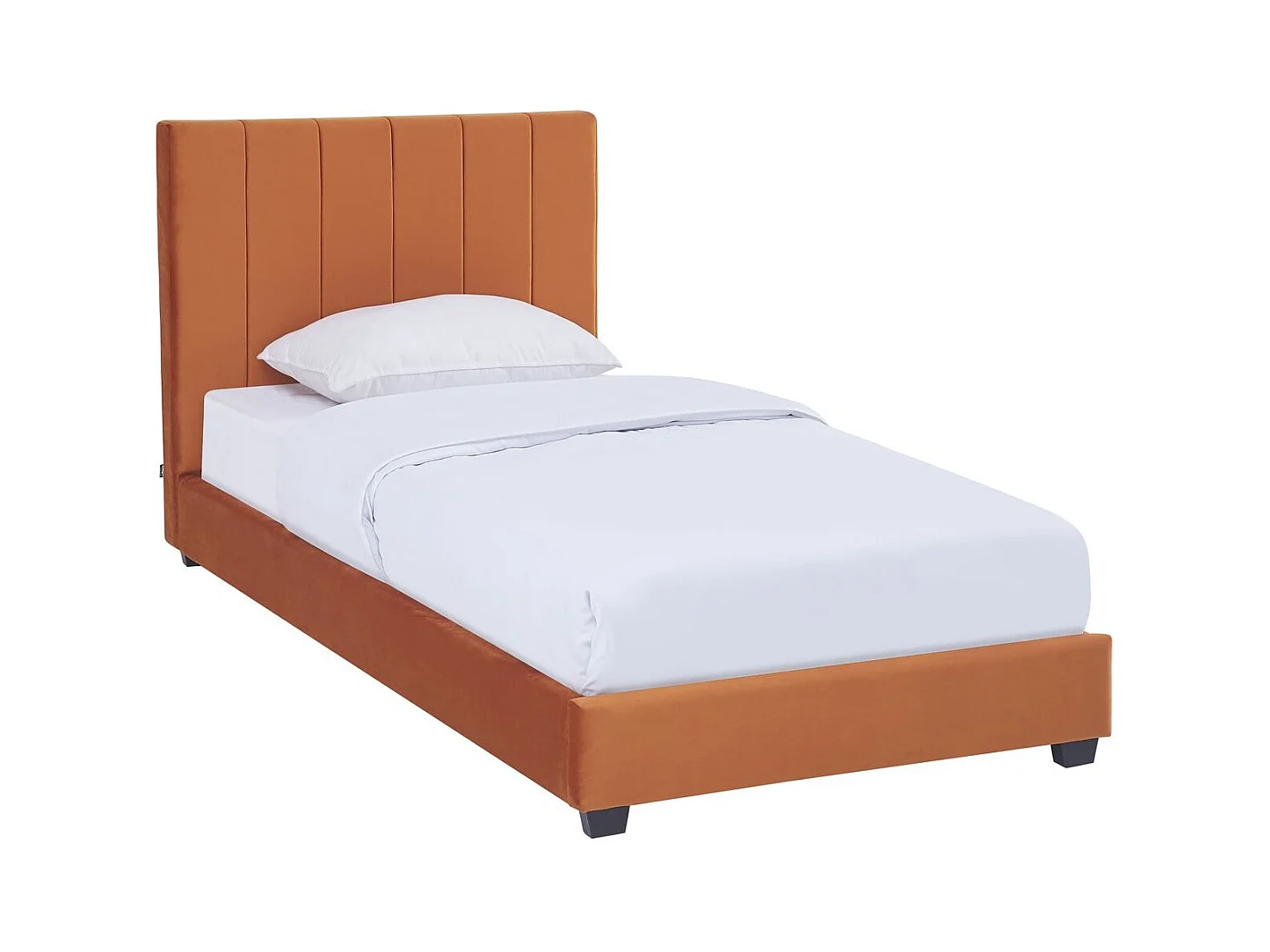 Lit adulte 90x190 cm avec tête de lit capitonnée en velours terracotta - William