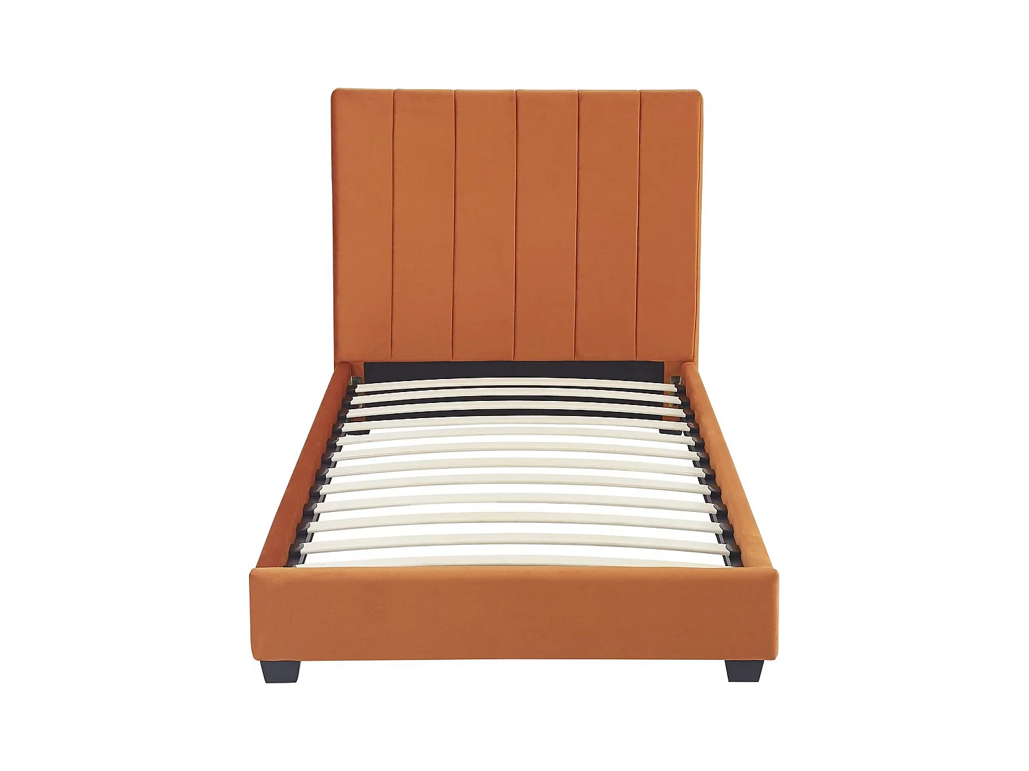 Lit adulte 90x190 cm avec tête de lit capitonnée en velours terracotta - William