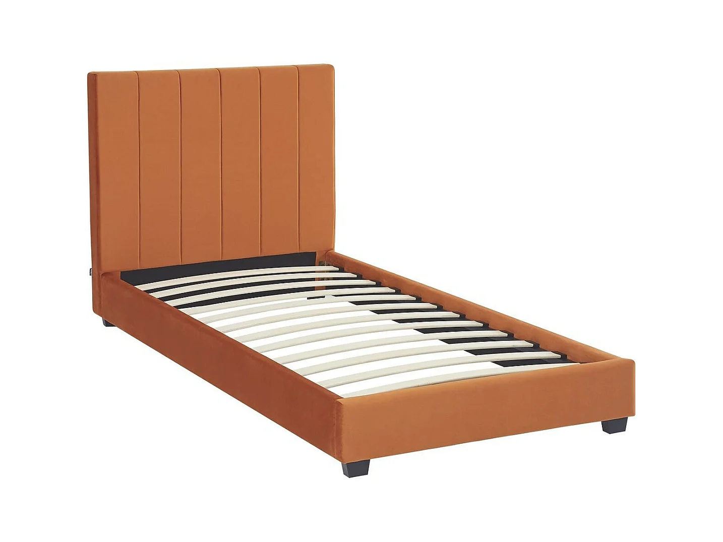 Lit adulte 90x190 cm avec tête de lit capitonnée en velours terracotta - William