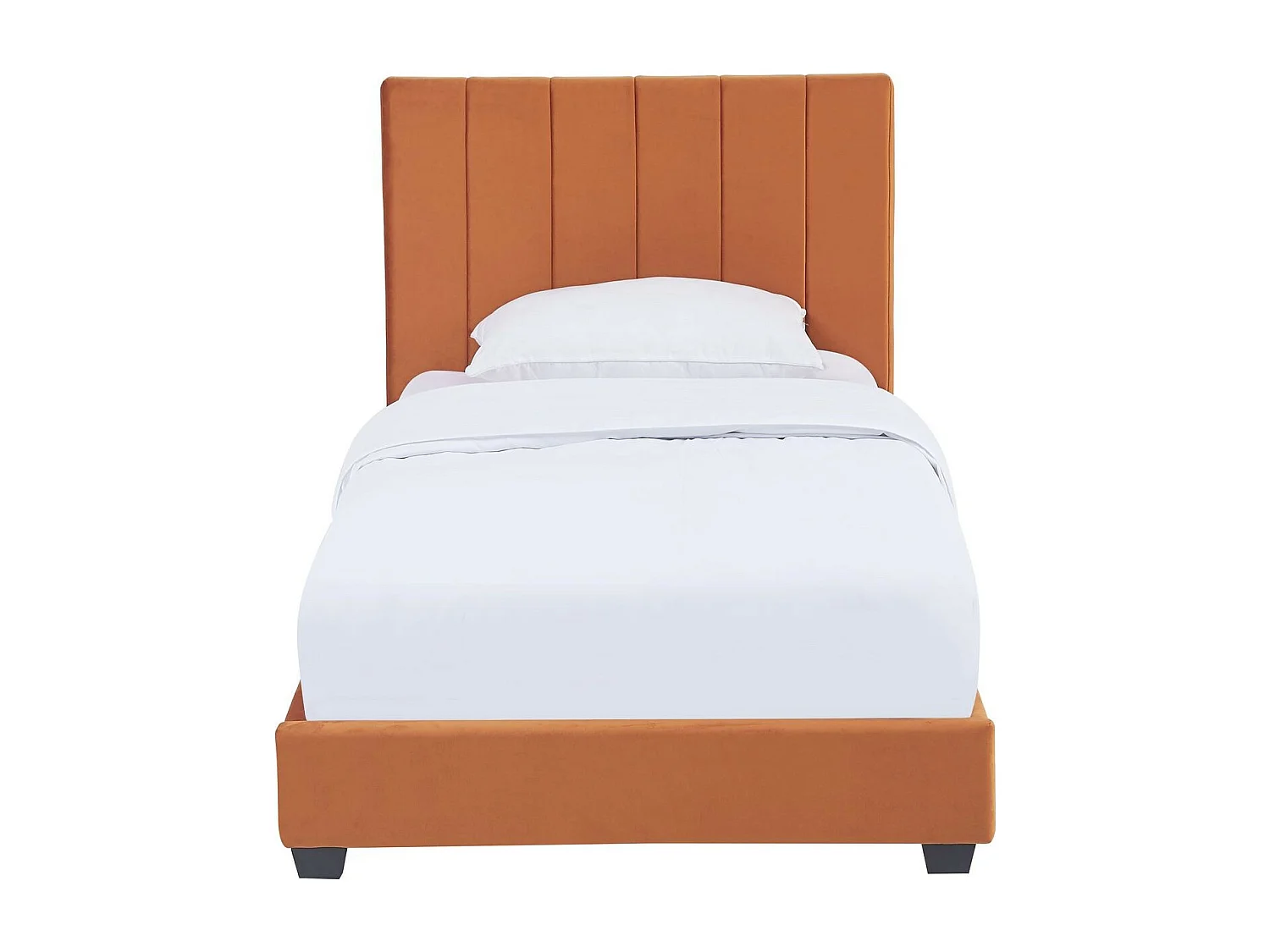 Lit adulte 90x190 cm avec tête de lit capitonnée en velours terracotta - William