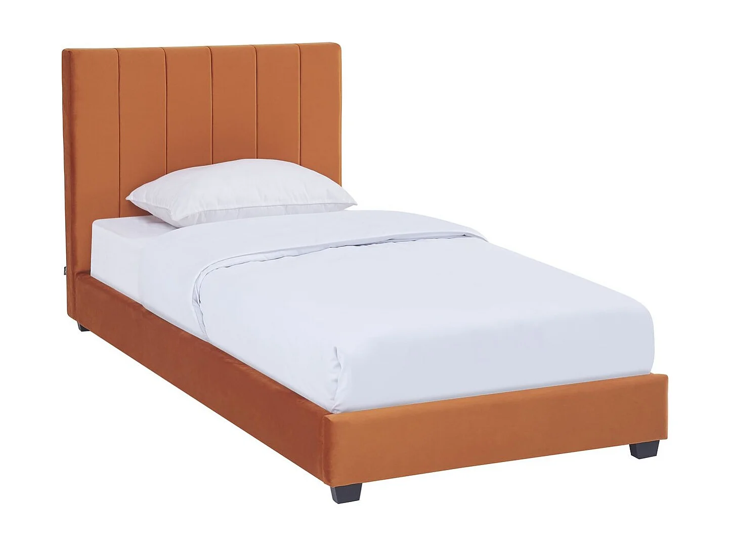 Lit adulte 90x190 cm avec tête de lit capitonnée en velours terracotta - William