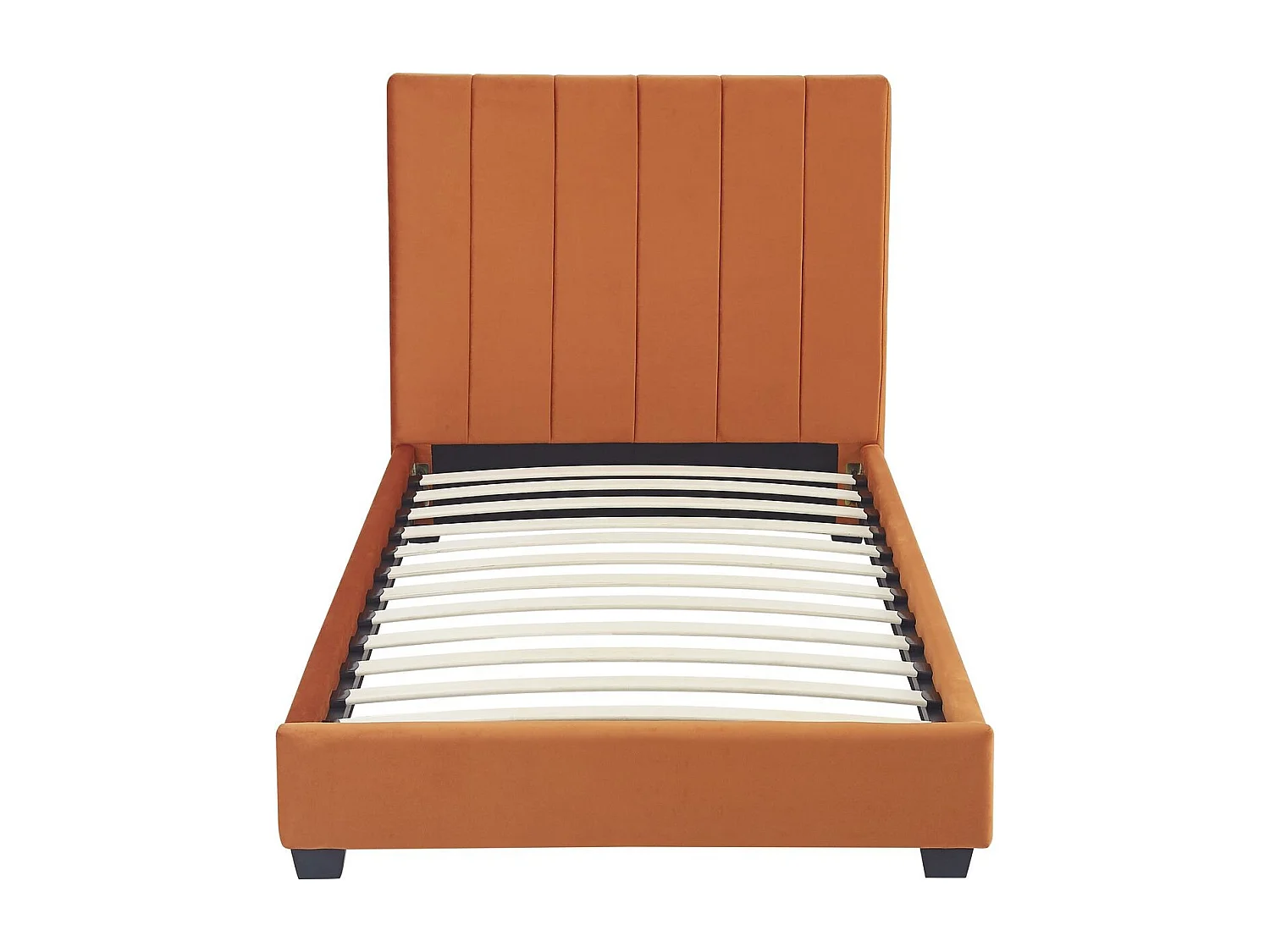 Lit adulte 90x190 cm avec tête de lit capitonnée en velours terracotta - William