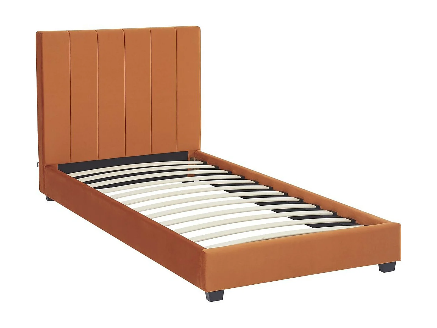 Lit adulte 90x190 cm avec tête de lit capitonnée en velours terracotta - William