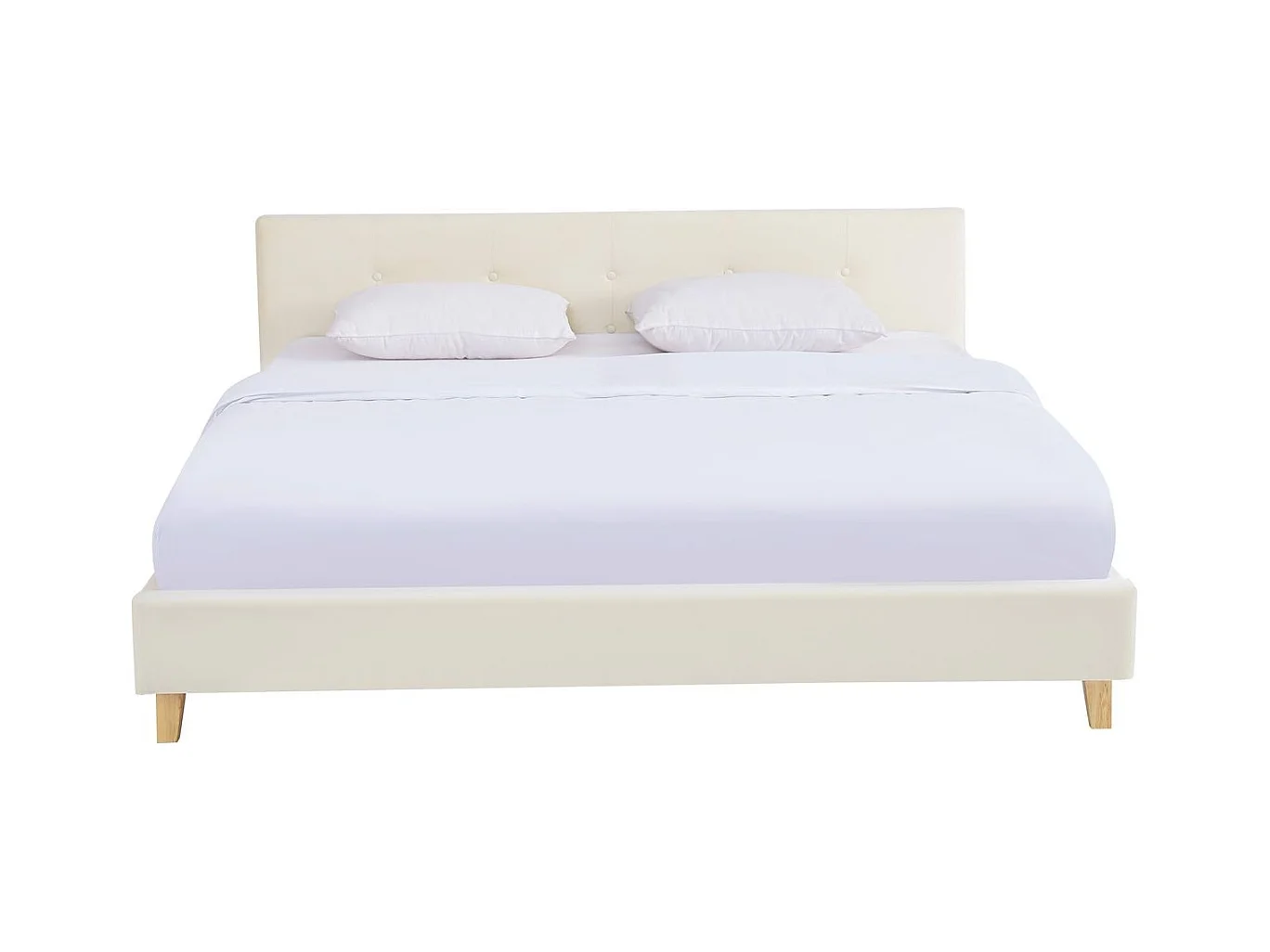 Lit adulte 180x200 cm avec tête de lit capitonnée en velours beige - Milo