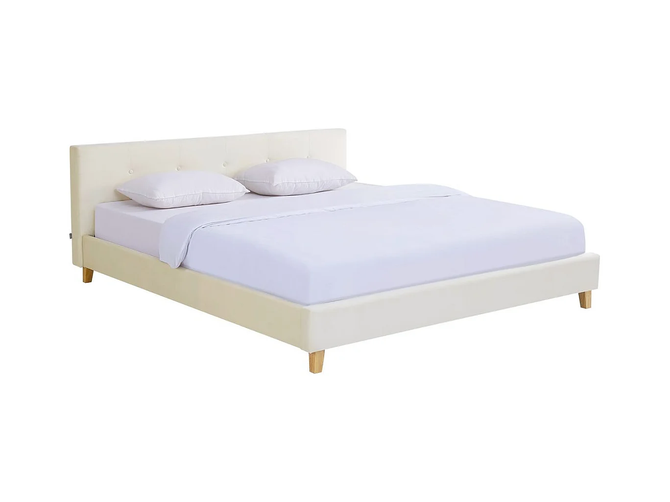 Lit adulte 180x200 cm avec tête de lit capitonnée en velours beige - Milo