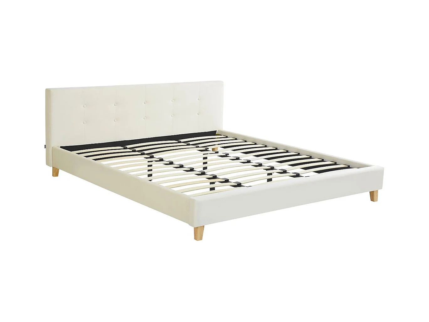 Lit adulte 180x200 cm avec tête de lit capitonnée en velours beige - Milo