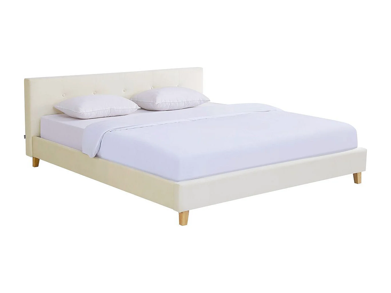 Lit adulte 180x200 cm avec tête de lit capitonnée en velours beige - Milo