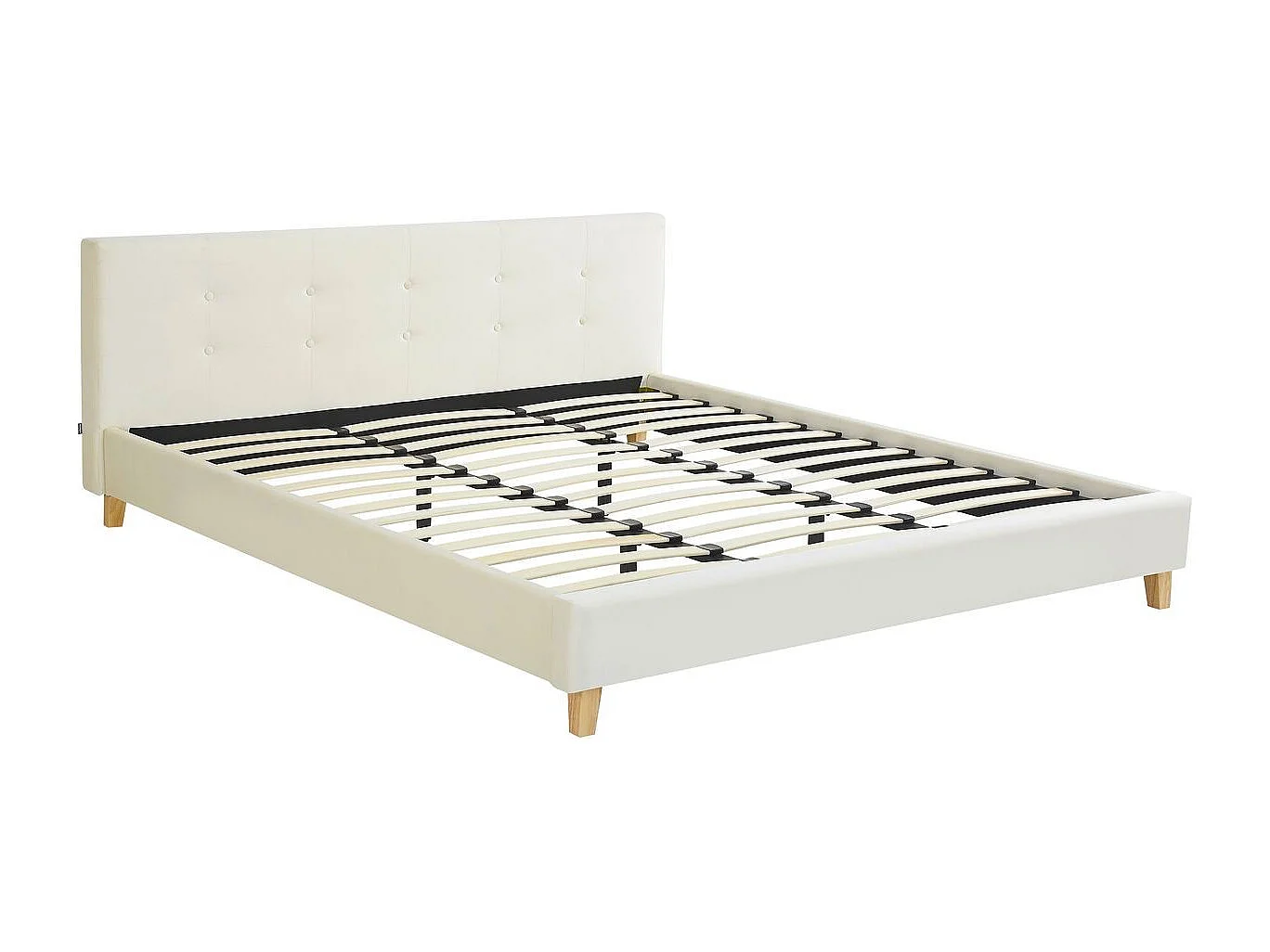 Lit adulte 180x200 cm avec tête de lit capitonnée en velours beige - Milo